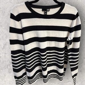 Aqua Black and White Striped Cashmere Sweater